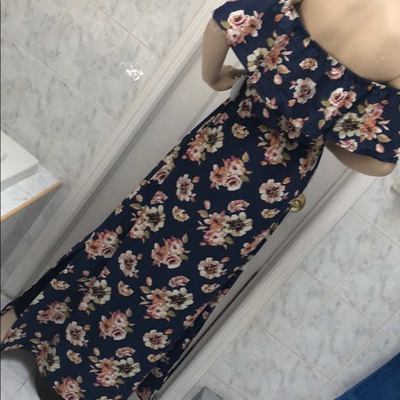 NAVY FLORAL OFF SHOULDER MAXI DRESS - Picture 7 of 8